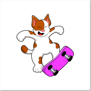 Cat as Skater with Skateboard Posters and Art